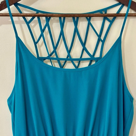 Lost April| Cute Green Caged Back Strappy Summer Dress Mini Skirt Sz M - Picture 2 of 9